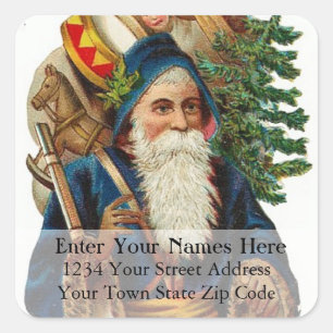 Vintage Santa in Blue Christmas Address Label