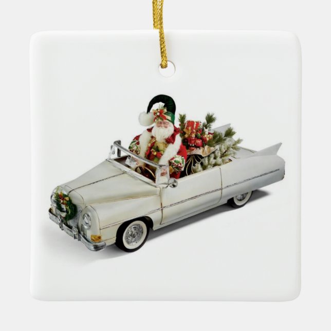 **VINTAGE SANTA** IN CADDY! CERAMIC ORNAMENT (Front)