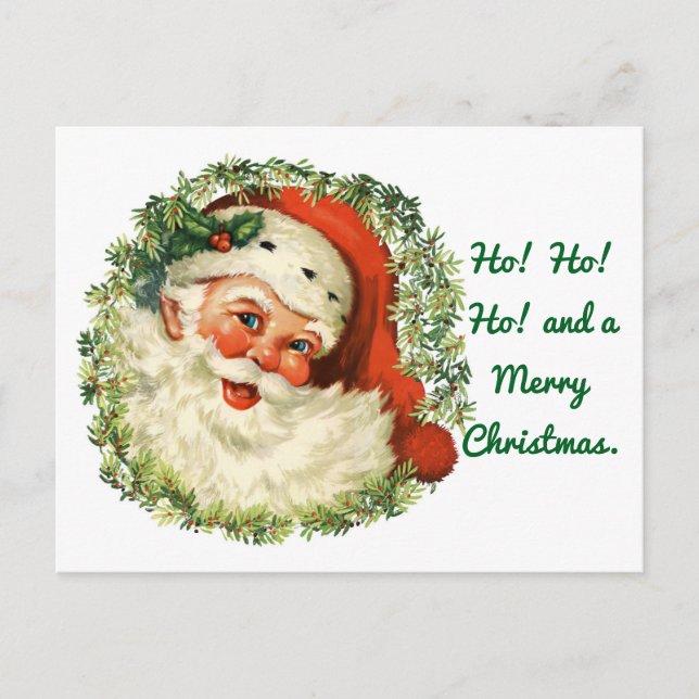 Vintage Santa In Wreath Holiday Postcard (Front)