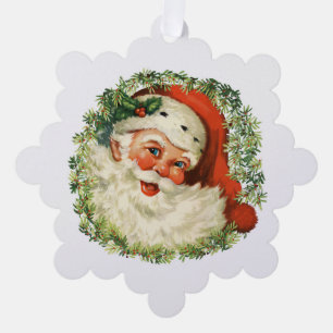 Vintage Santa In Wreath Paper Ornament Card