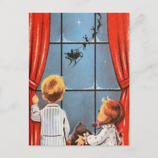 Vintage Santa Is Coming Holiday Postcard (Front)