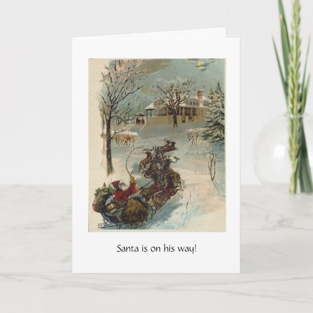 Vintage - Santa Is On His Way, Holiday Card (Front)