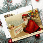 Vintage Santa Merry Christmas Custom Family Photo Postcard<br><div class="desc">Celebrate the season with this Christmas postcard featuring a vintage Santa carrying a bag of toys. The backside features your custom photo and personal note. Easily delete these options.  A postcard that is sure to bring a smile to both friends and family.</div>