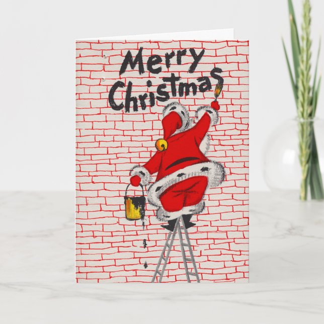 Vintage Santa Merry Christmas Holiday Card (Front)