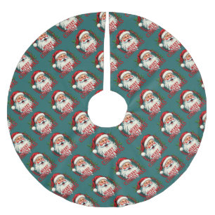 Vintage Santa Merry Christmas Illustration Patten Brushed Polyester Tree Skirt