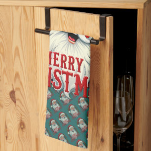 Vintage Santa Merry Christmas Illustration Patten Kitchen Towel