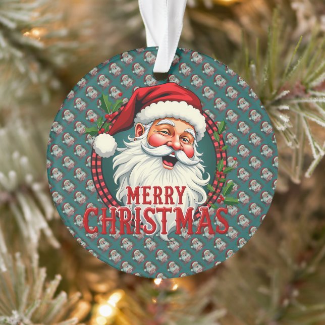 Vintage Santa Merry Christmas Illustration Patten Ornament (Tree)