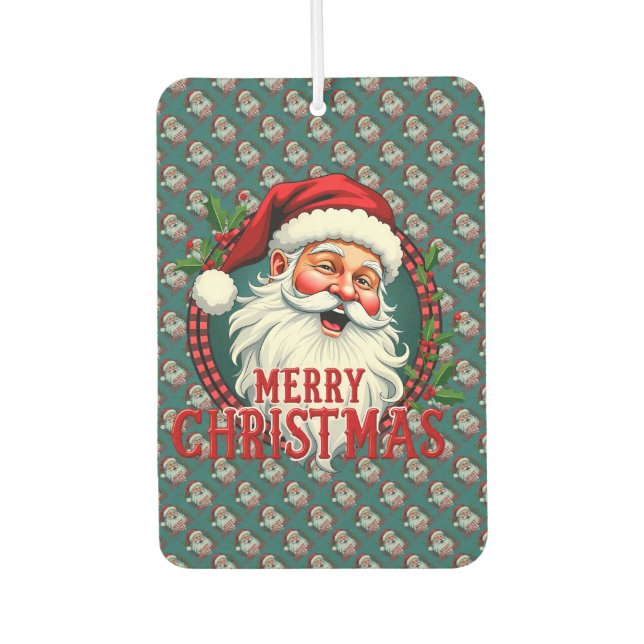 Vintage Santa Merry Christmas Illustration Pattern Air Freshener (Front)