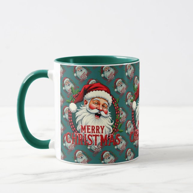 Vintage Santa Merry Christmas Illustration Pattern Mug (Left)