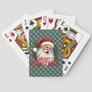 Vintage Santa Merry Christmas Illustration Pattern Playing Cards