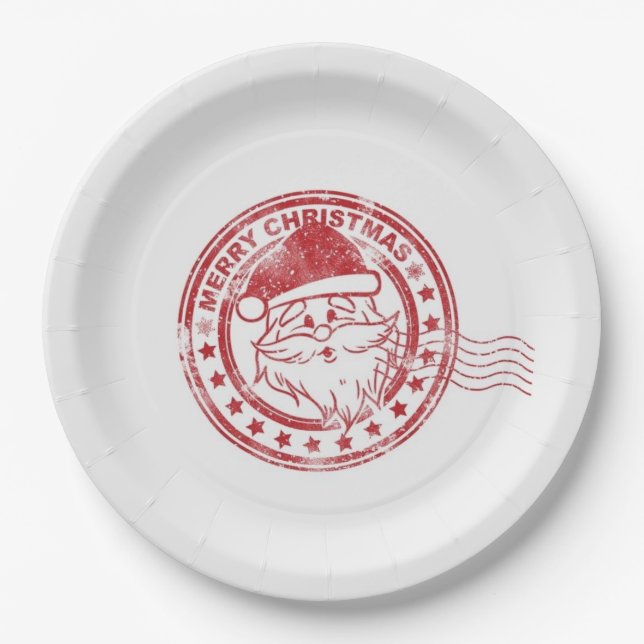 Vintage Santa Merry Christmas Paper Plate (Front)