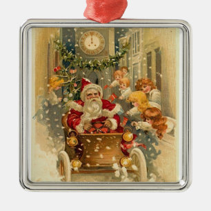 Vintage Santa Metal Ornament