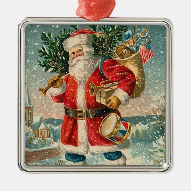 Vintage Santa Metal Ornament (Front)