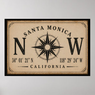Vintage Santa Monica California Coordinates Poster
