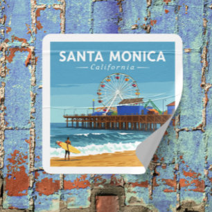 Vintage Santa Monica California Square Sticker