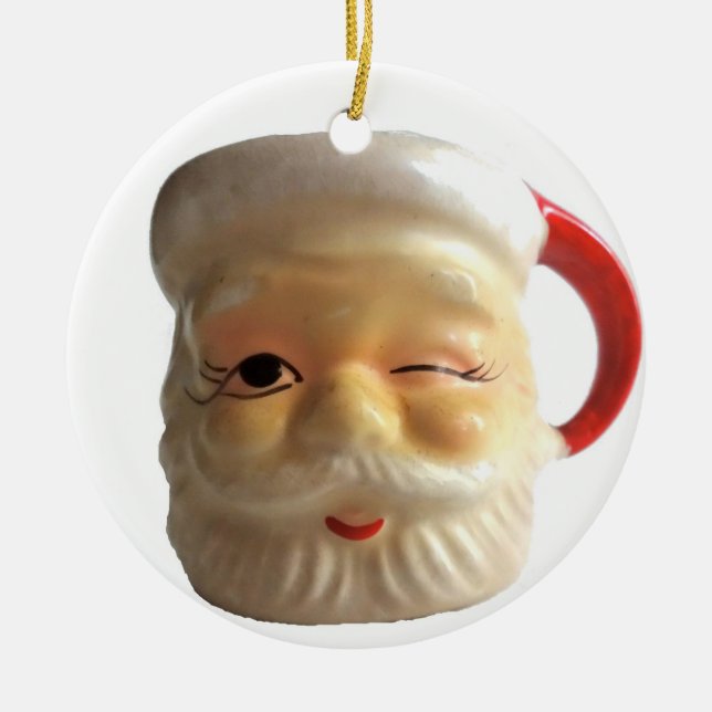 Vintage Santa Mug Christmas Ornament (Winking) (Front)
