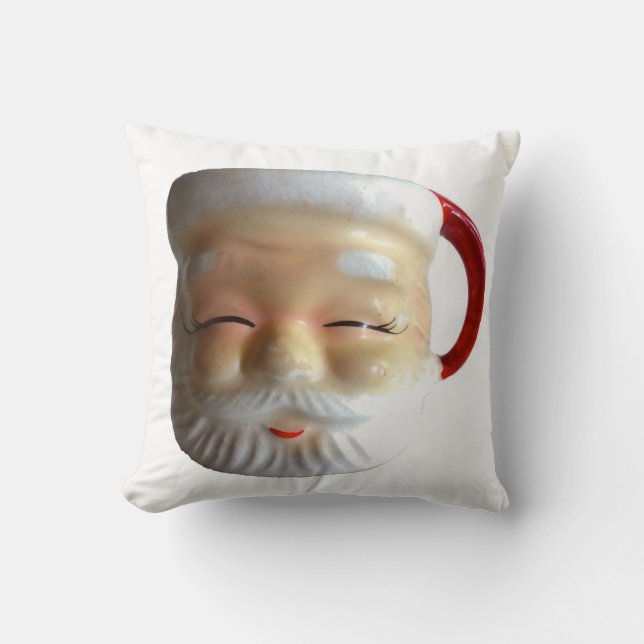 Vintage Santa Mug Christmas Throw Pillow(Blinking) Pillow (Front)