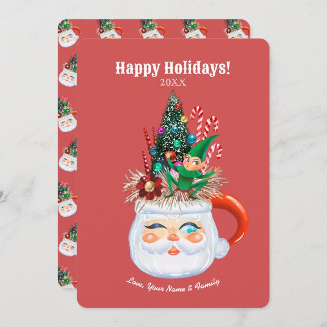 Vintage Santa Mug Personalize Flat Card (Front/Back)