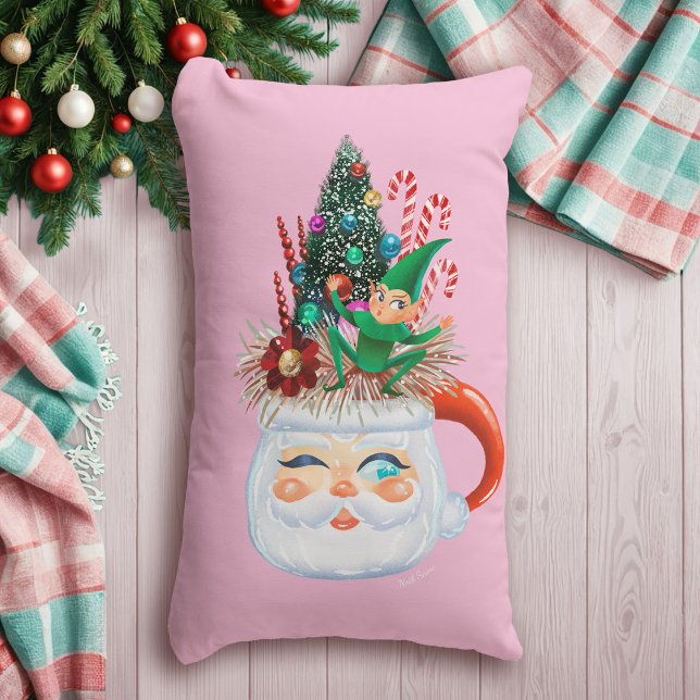 Vintage Santa Mug Pink (long) Throw Pillow (Creator Uploaded)