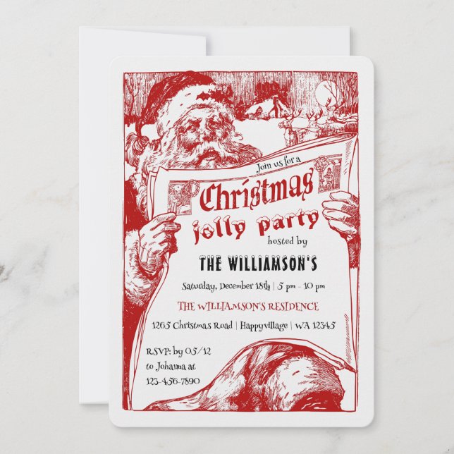 Vintage Santa Newspaper Christmas Party Invitation (Front)