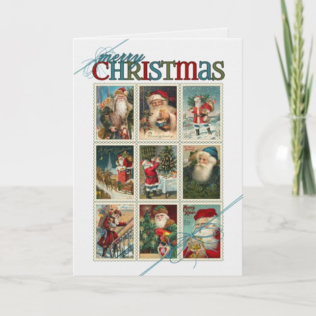 Vintage Santa Old Postal Themed Christmas Holiday Card (Front)