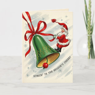 Vintage Santa On A Bell Card
