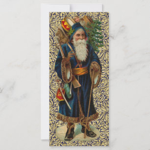Vintage Santa on Blue and Gold Flat Card