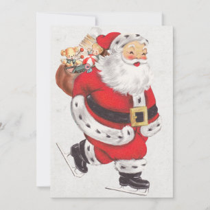 Vintage Santa on Ice Skates Holiday Card