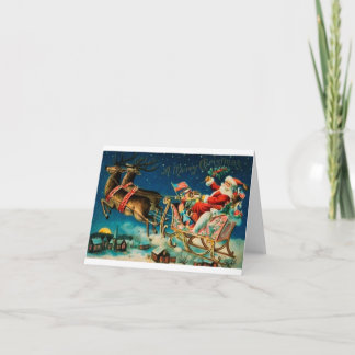 Vintage Santa on Sleigh Holiday Card