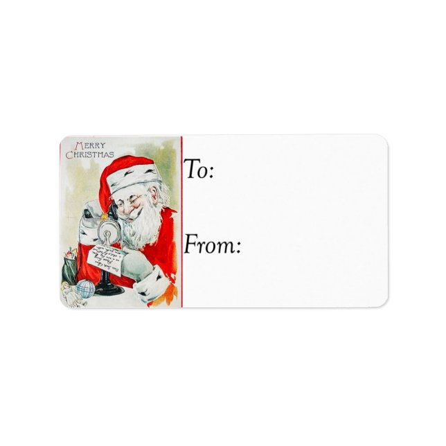 Vintage Santa On The Phone Gift Tag (Front)