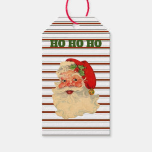 Vintage Santa Over Candy Cane Stripes Gift Tags