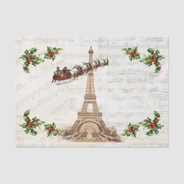 Vintage Santa over Paris Christmas Tissue Paper (Front)