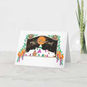 Vintage Santa Over Rooftops Holiday Card
