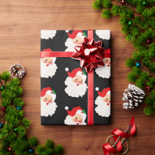 Vintage Santa Pattern Black Christmas Wrapping Paper