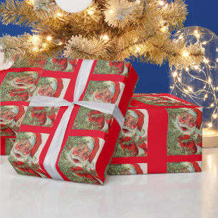 Vintage Santa peeking around a tree Wrapping Paper