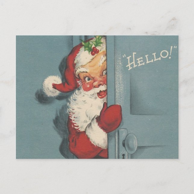 Vintage Santa Peeking Holiday Postcard (Front)