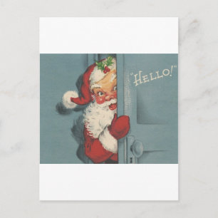 Vintage Santa Peeking Holiday Postcard