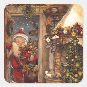 Vintage Santa Peeking In Square Sticker