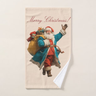 Vintage Santa Personalized Christmas Design Bath Towel Set