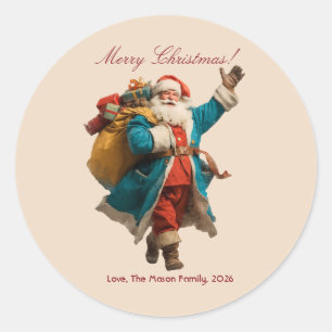 Vintage Santa Personalized Christmas Design Classic Round Sticker