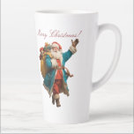 Vintage Santa Personalized Christmas Design Latte Mug<br><div class="desc">This festive design features a joyful Santa Claus in a vintage-inspired outfit, carrying a sack full of gifts and spreading holiday cheer. Families can personalize it with their last name alongside the "Merry Christmas" message, making it a unique keepsake that feels truly special. Perfect for hoodies, cozy blankets, mugs, or...</div>