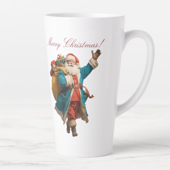 Vintage Santa Personalized Christmas Design Latte Mug (Right)