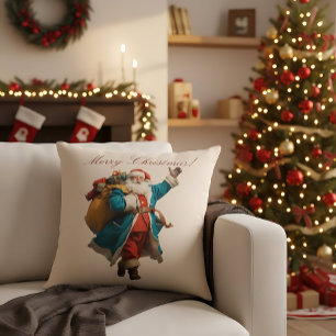 Vintage Santa Personalized Christmas Design Throw Pillow
