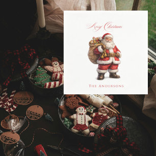 Vintage Santa Personalized Merry Christmas Napkin