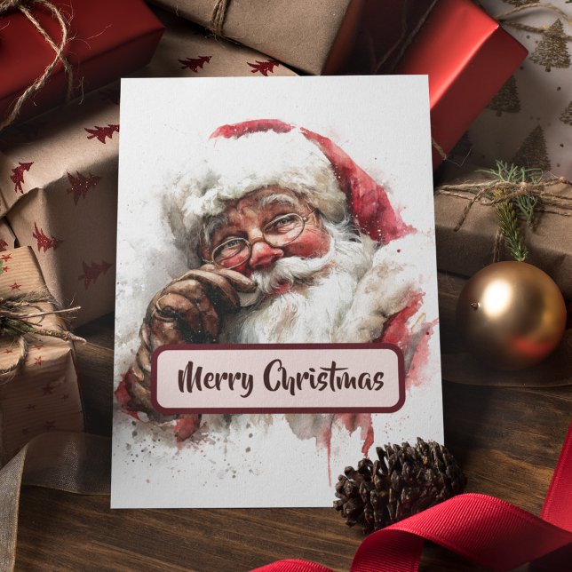 Vintage Santa Photo & Merry Christmas Text Card (Creator Uploaded)