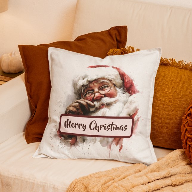 Vintage Santa Photo & Merry Christmas Text Pillow (Creator Uploaded)