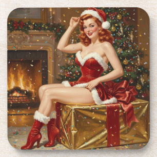 Vintage Santa Pin-up Art Coaster