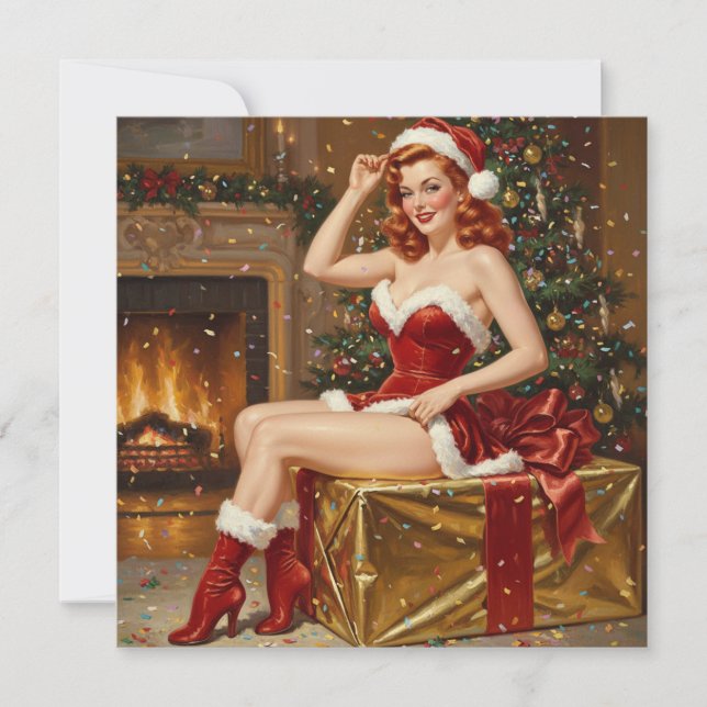 Vintage Santa Pin-up Art Invitation (Front)