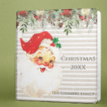Vintage Santa Pine Poinsettia Personalized Album Binder<br><div class="desc">This design was created though digital art. It may be personalized in the area provide or customizing by choosing the click to customize further option and changing the name, initials or words. You may also change the text colour and style or delete the text for an image only design. Contact...</div>