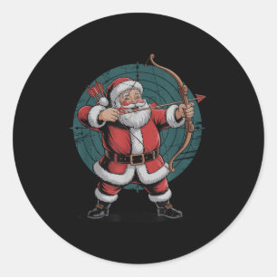 Vintage Santa Playing Archery Retro Christmas Holi Classic Round Sticker